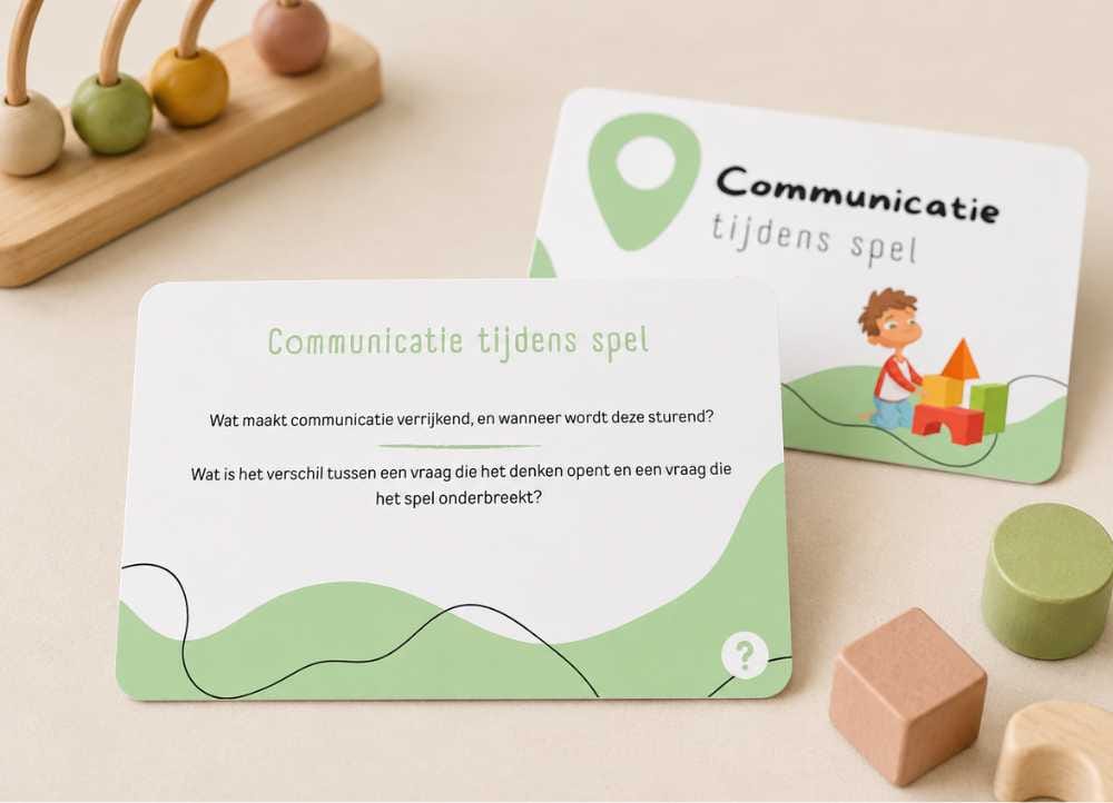 Pedagogische kenniskaart over communicatie tijdens spelmomenten in de kinderopvang.