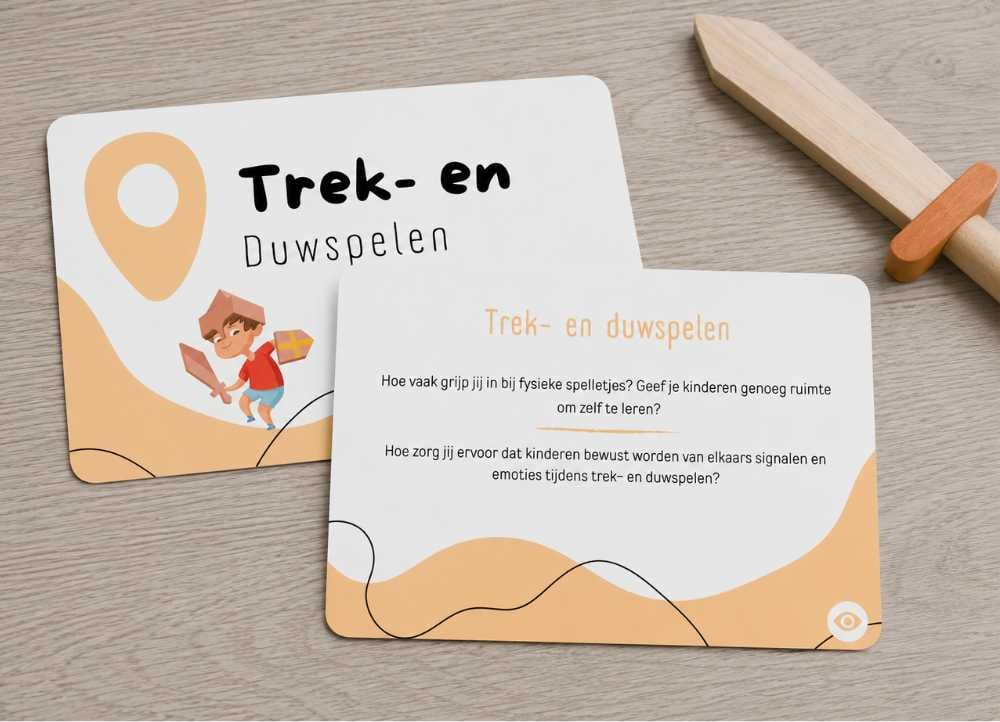 Kaart uit de pedagogische kaartenset over communicatie afstemmen op signalen, verwerking en spanningsniveau van kinderen.